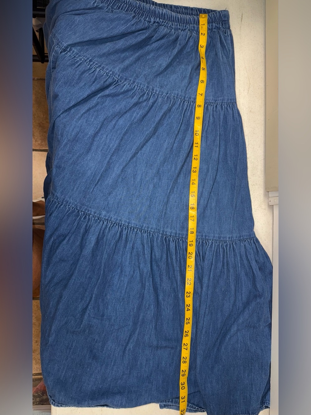 Vtg Glen Cove Chambray Tiered Maxi Skirt XL Cottagecore Boho Prairie - Picture 10 of 13